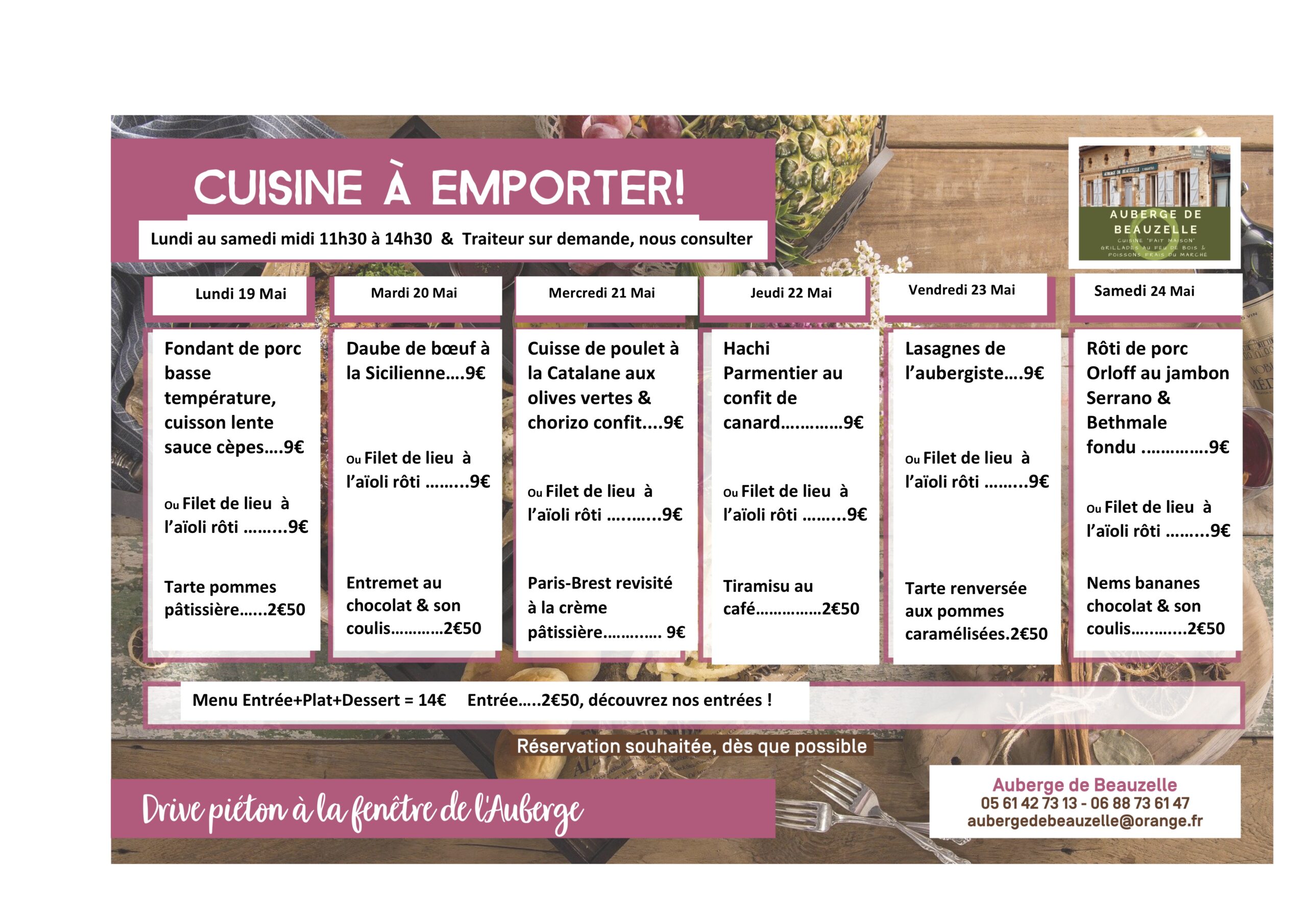 menus à emporter, Beauzelle