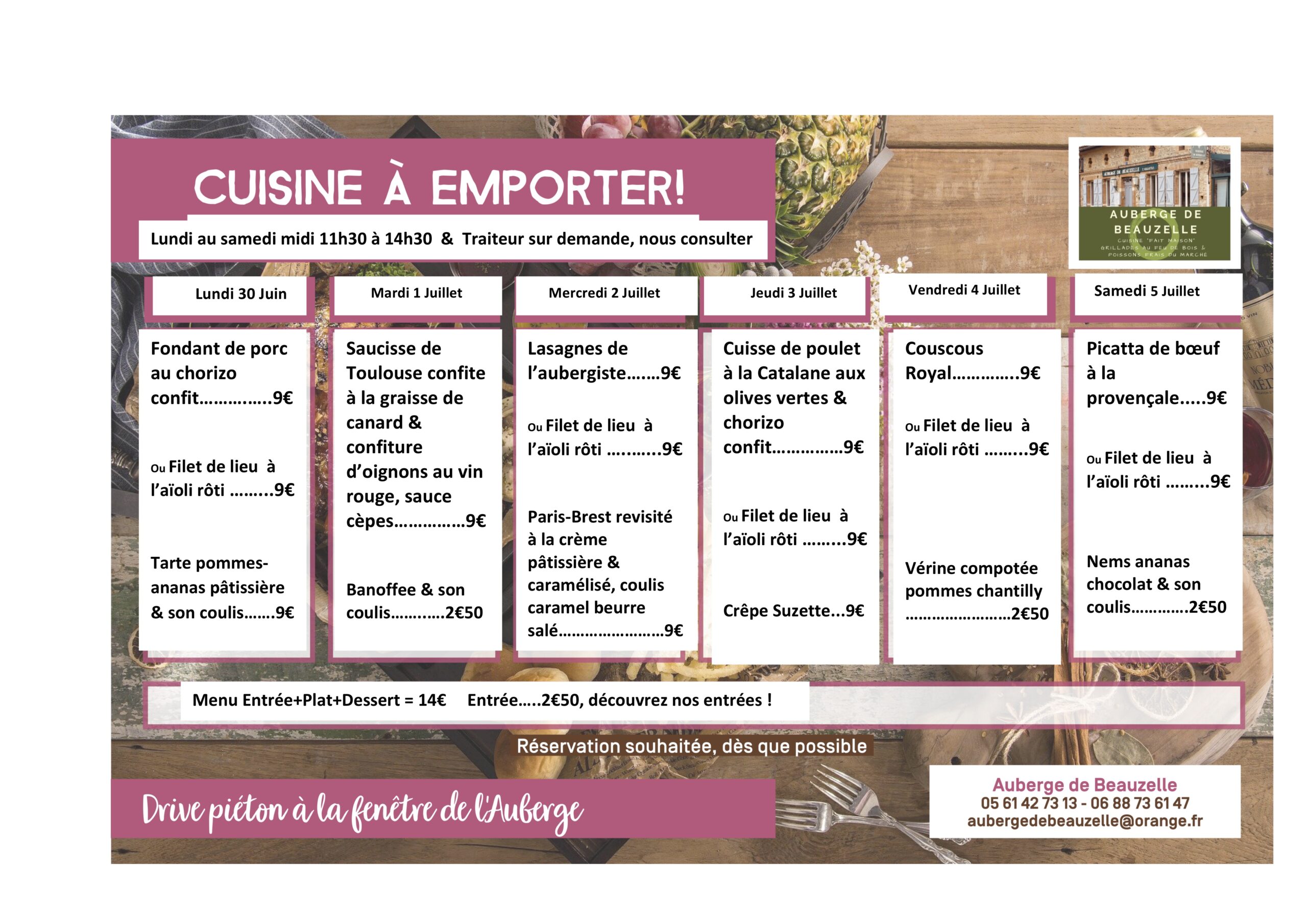 6 menus Juin menus à emporter, Beauzelle