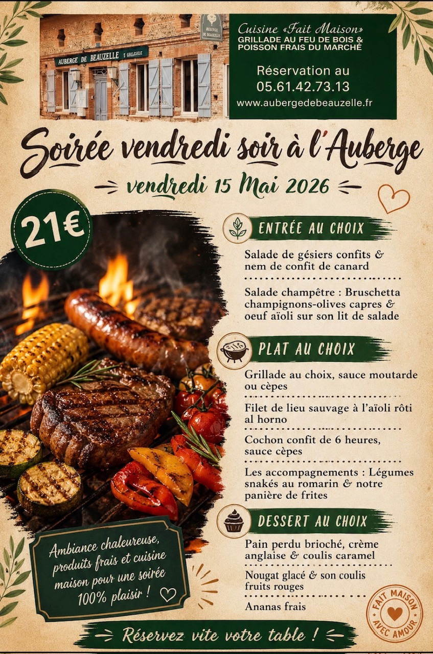 Fêtes des mères dimanche 31 MAI 2026 Auberge de Beauzelle